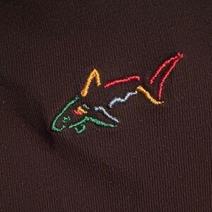 Greg Norman Collection Black Tee with Colorful Shark Embroidery
